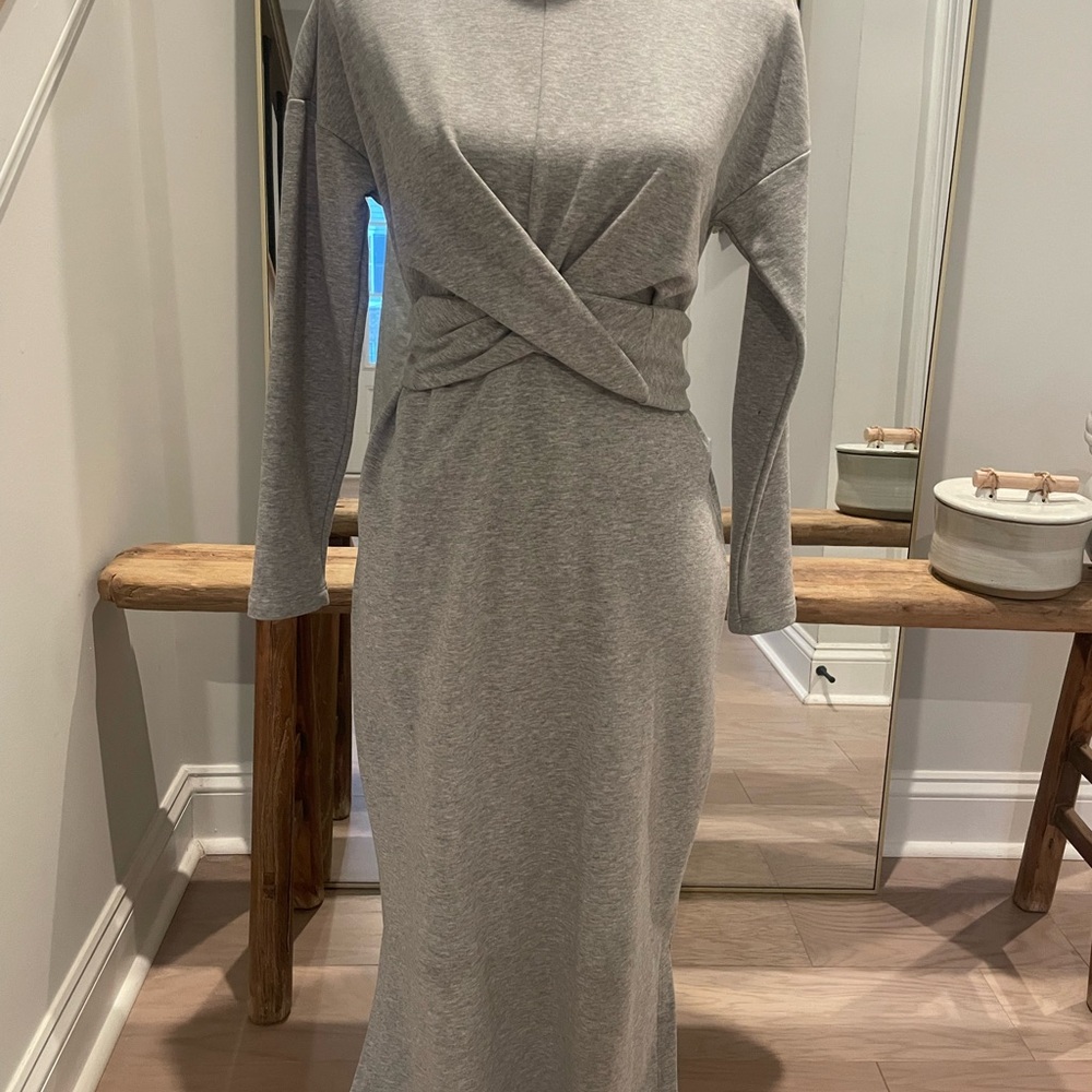 Modern Citizen Grey Twist-Waist Midi Dress